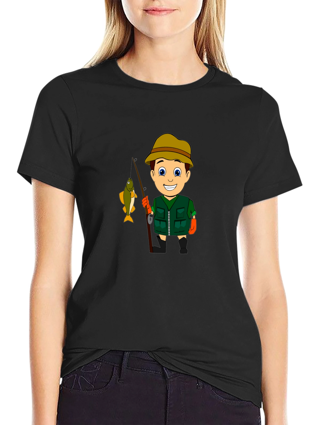 Cartoon Fisherman Graphic T-Shirt