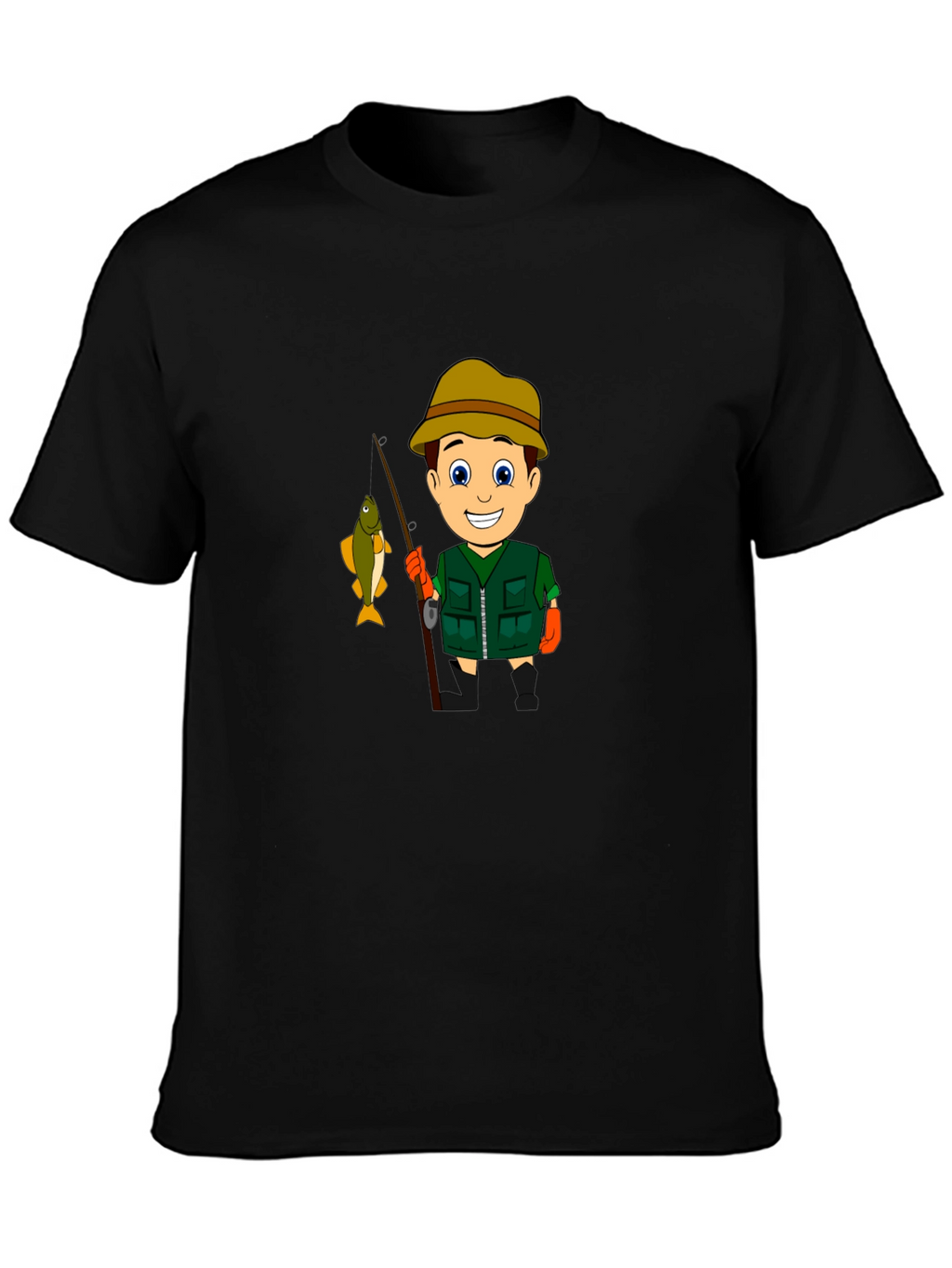 Cartoon Fisherman Graphic T-Shirt