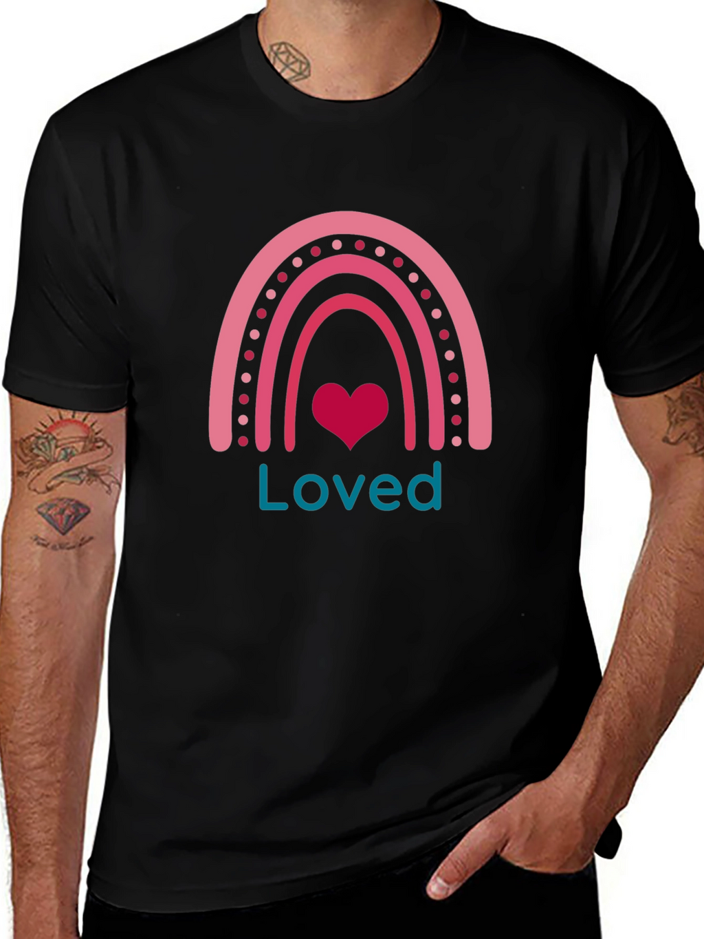 Loved Rainbow Heart Graphic T-Shirt