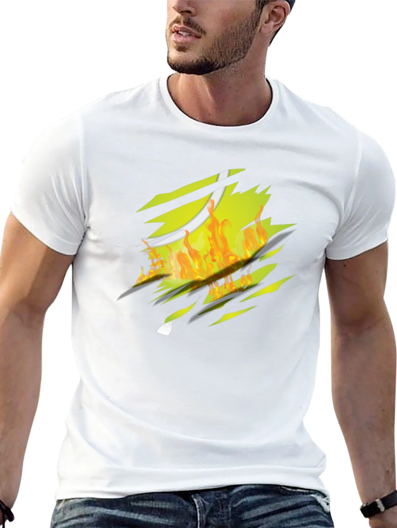 Fiery Tennis Ball Ripped T-Shirt