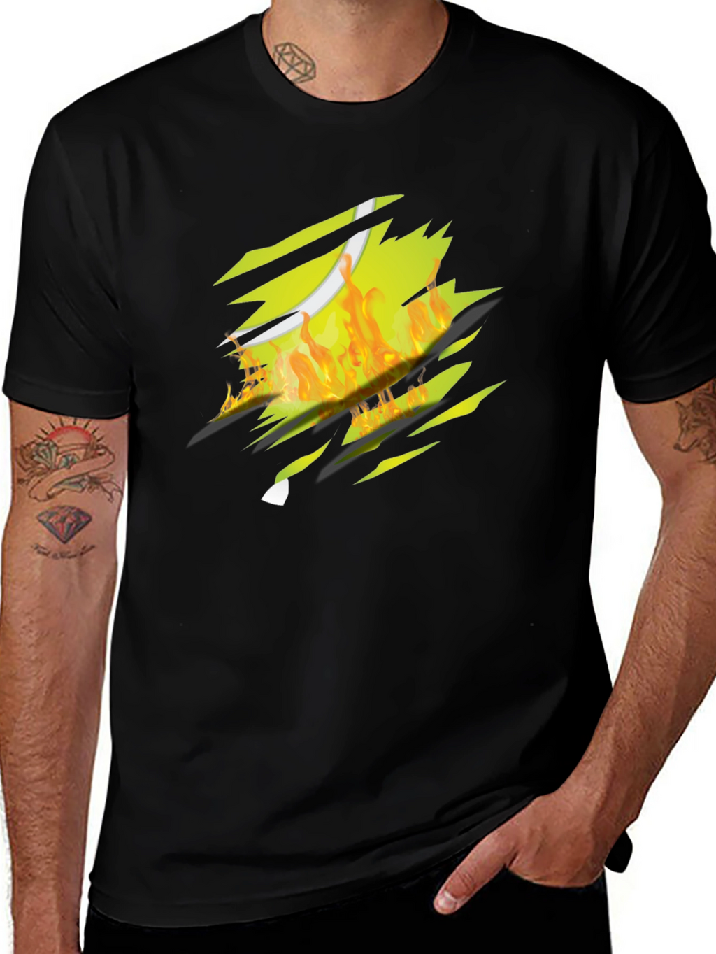 Fiery Tennis Ball Ripped T-Shirt