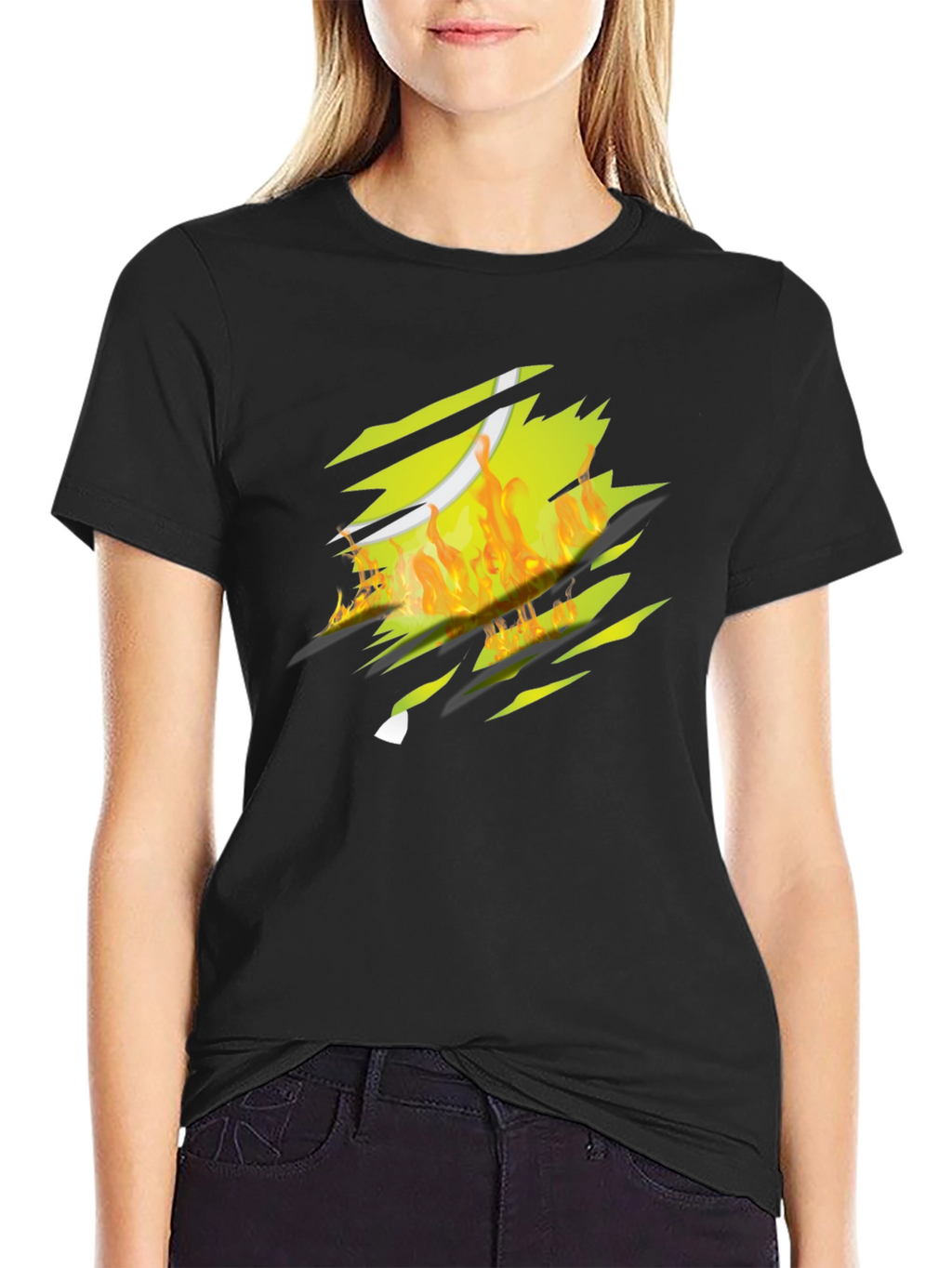 Fiery Tennis Ball Ripped T-Shirt