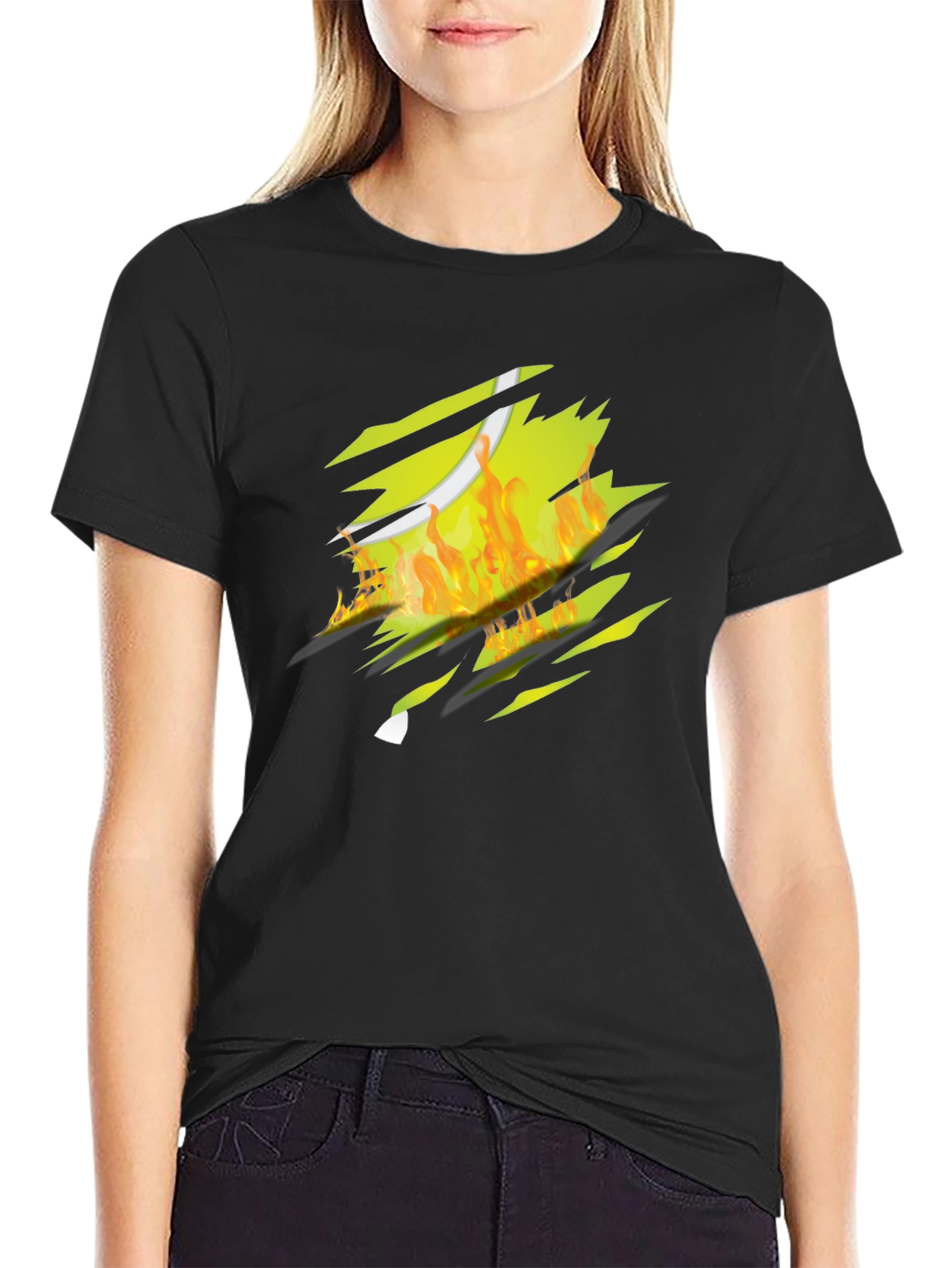 Fiery Tennis Ball Ripped T-Shirt