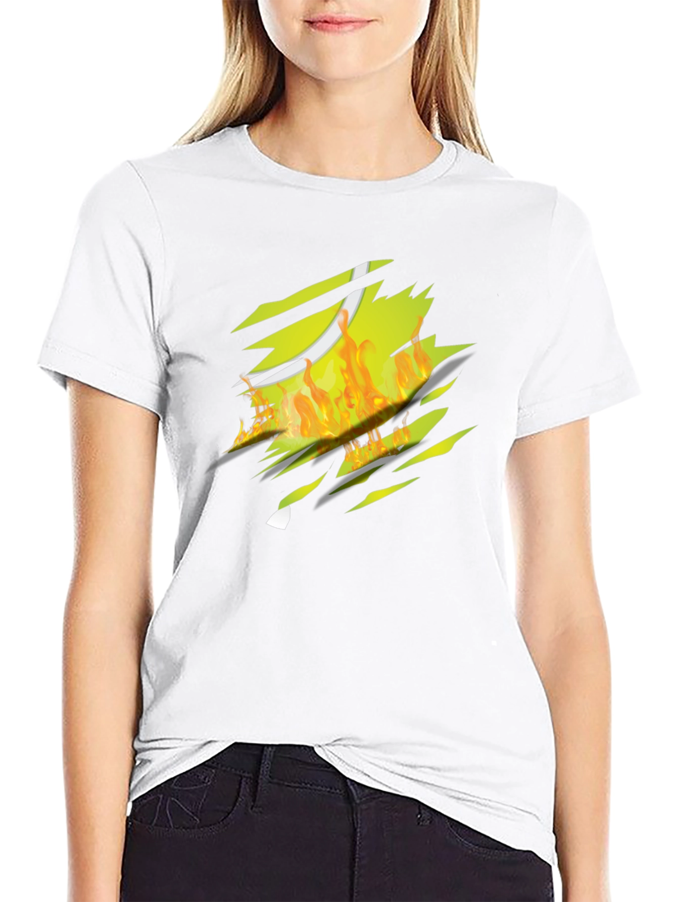 Fiery Tennis Ball Ripped T-Shirt