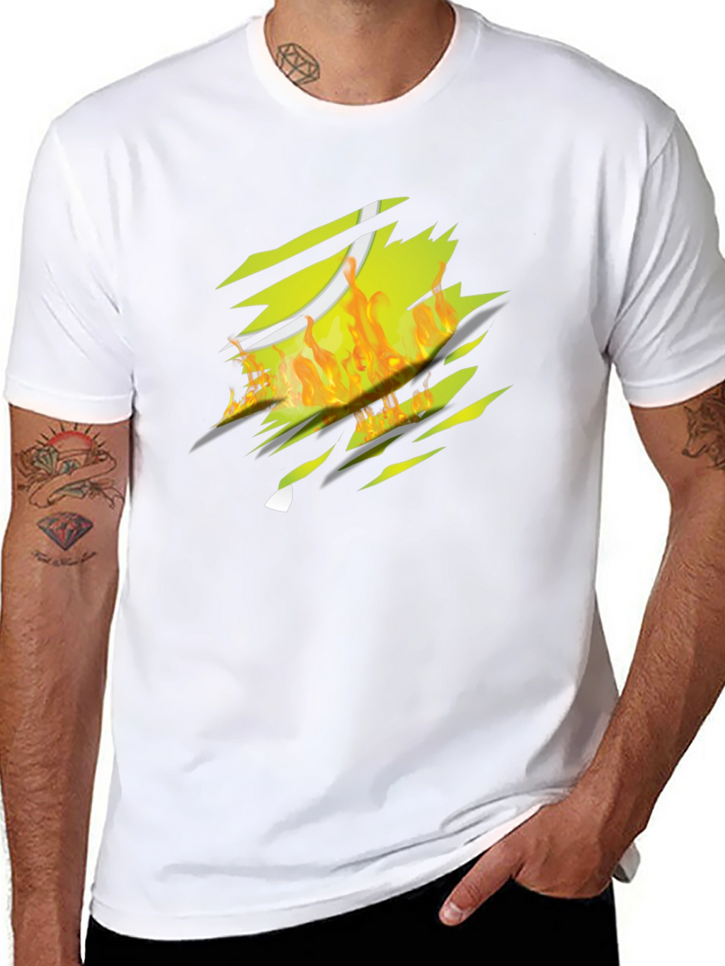 Fiery Tennis Ball Ripped T-Shirt