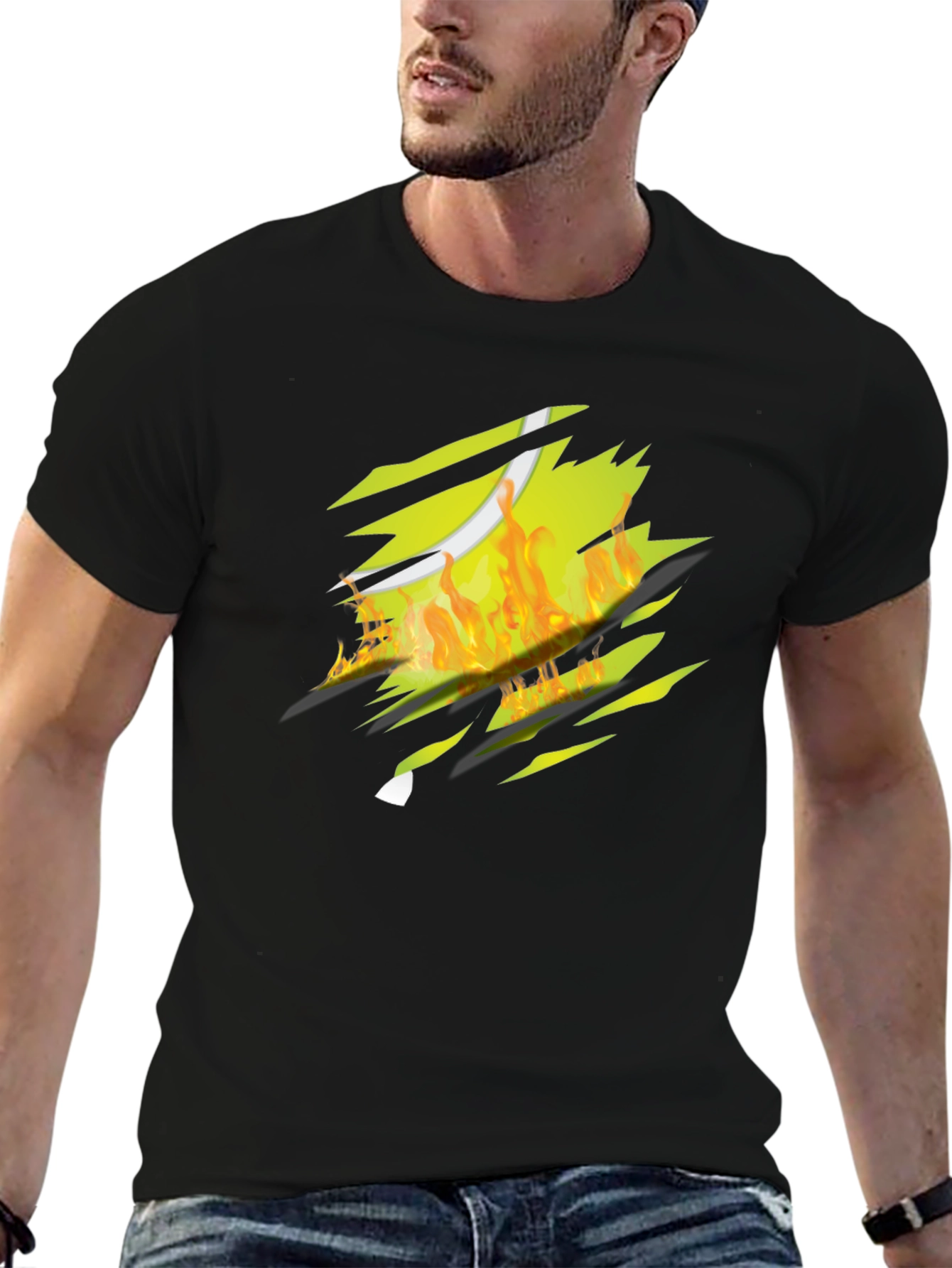 Fiery Tennis Ball Ripped T-Shirt