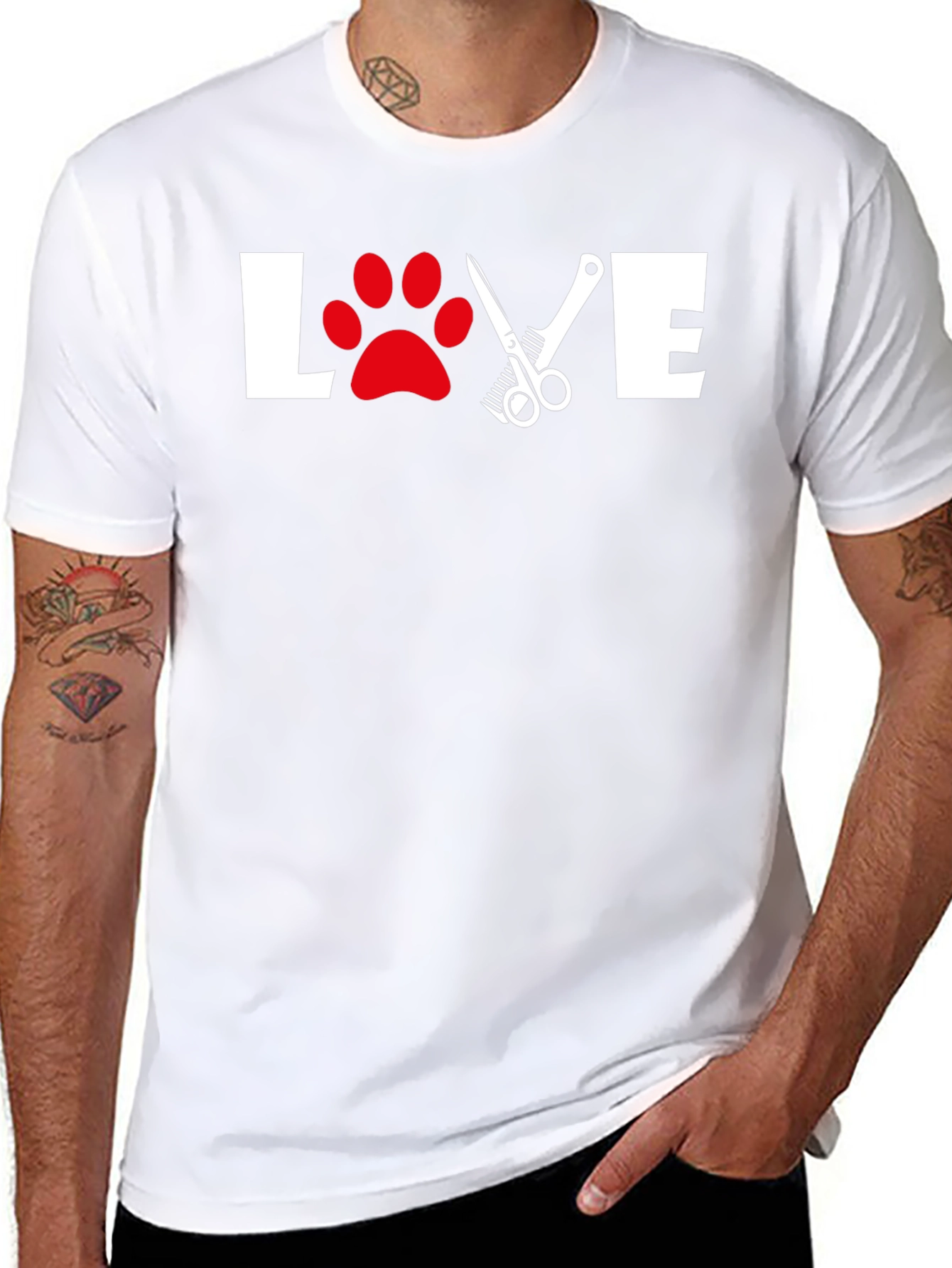 Love Grooming T-Shirt: Paw Print & Scissor Design