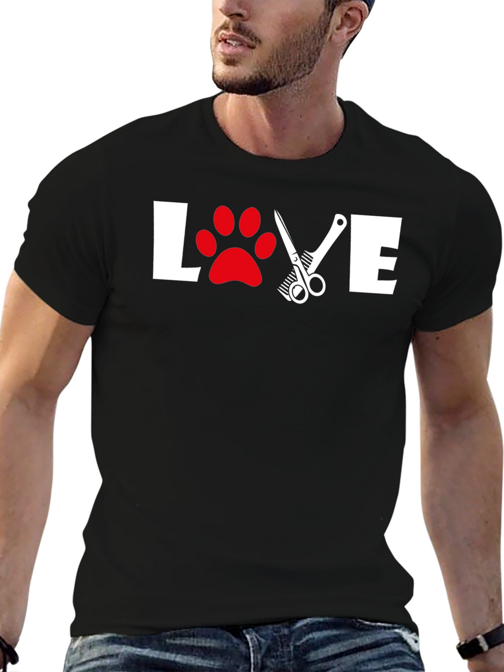 Love Grooming T-Shirt: Paw Print & Scissor Design