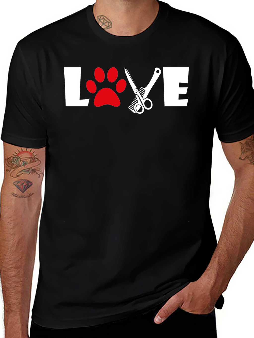 Love Grooming T-Shirt: Paw Print & Scissor Design