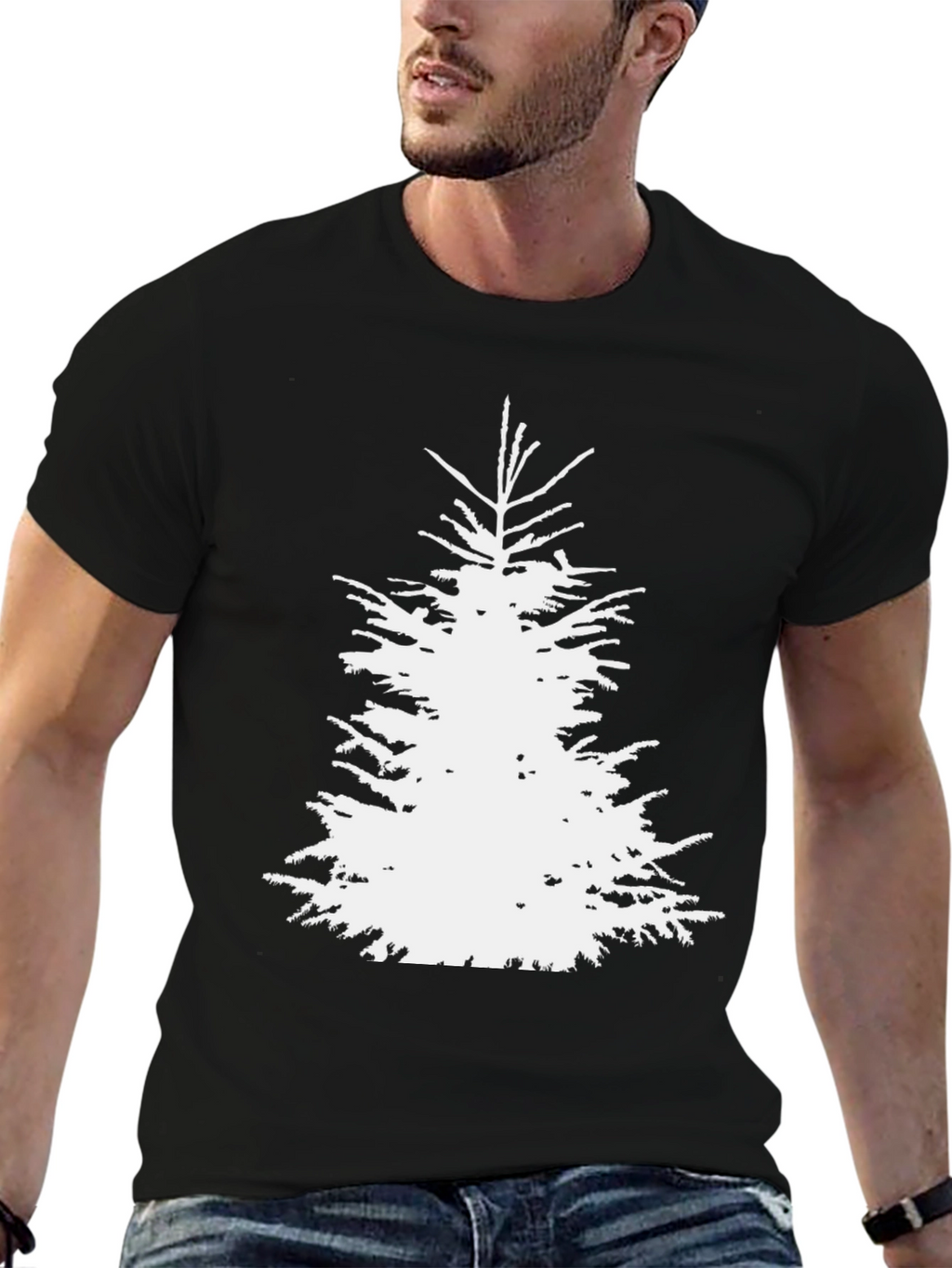Christmas Tree Graphic Tee - Black Cotton T-Shirt