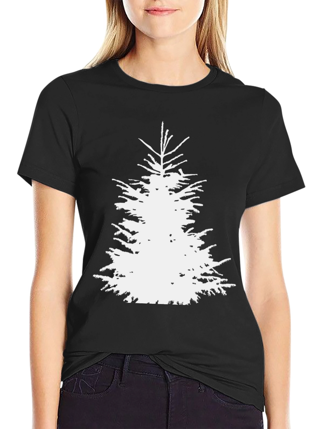 Christmas Tree Graphic Tee - Black Cotton T-Shirt