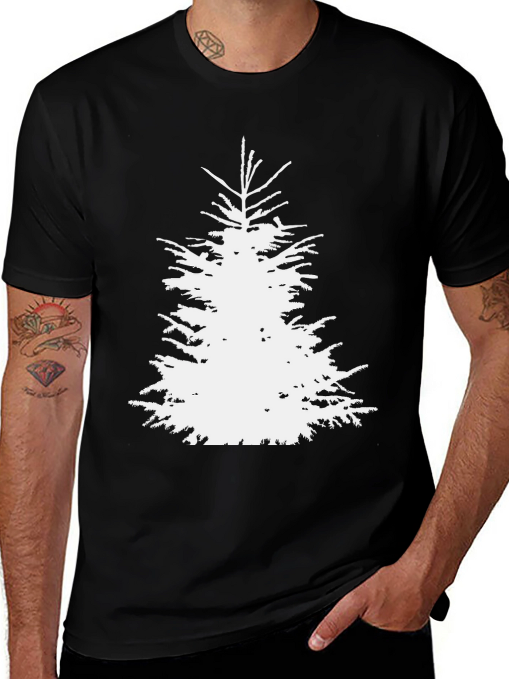 Christmas Tree Graphic Tee - Black Cotton T-Shirt