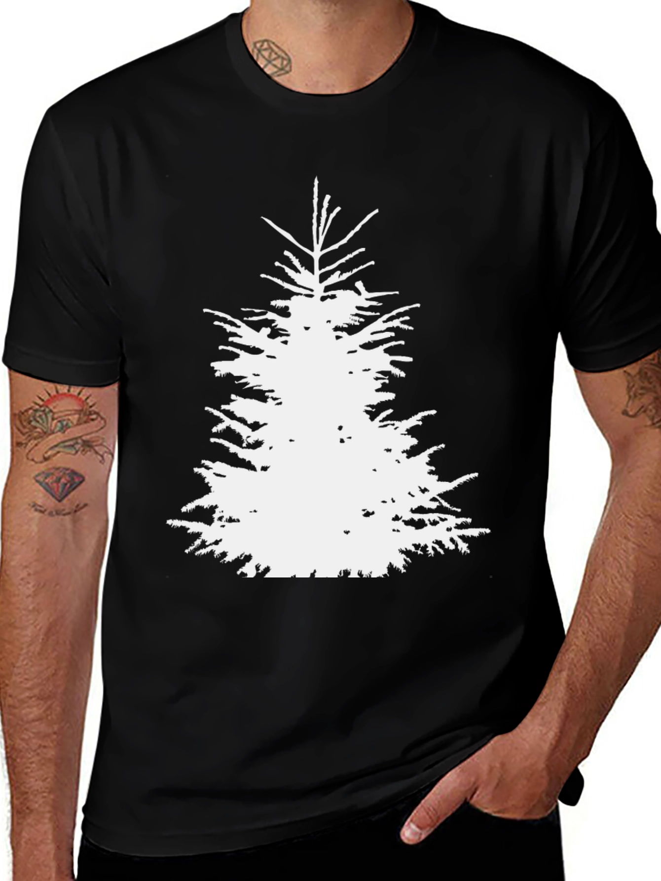 Christmas Tree Graphic Tee - Black Cotton T-Shirt