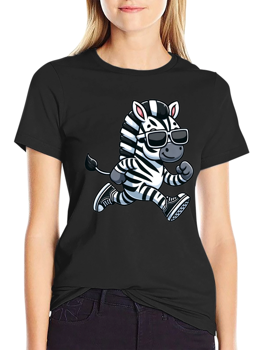 Cool Zebra Running T-Shirt - Black Cotton Graphic Tee