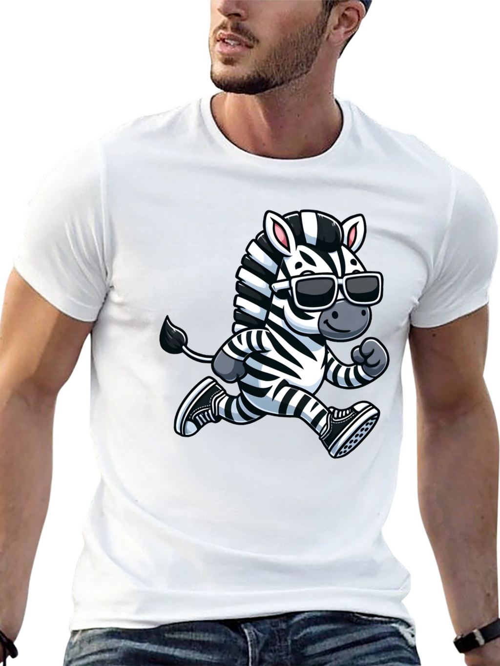 Cool Zebra Running T-Shirt - Black Cotton Graphic Tee