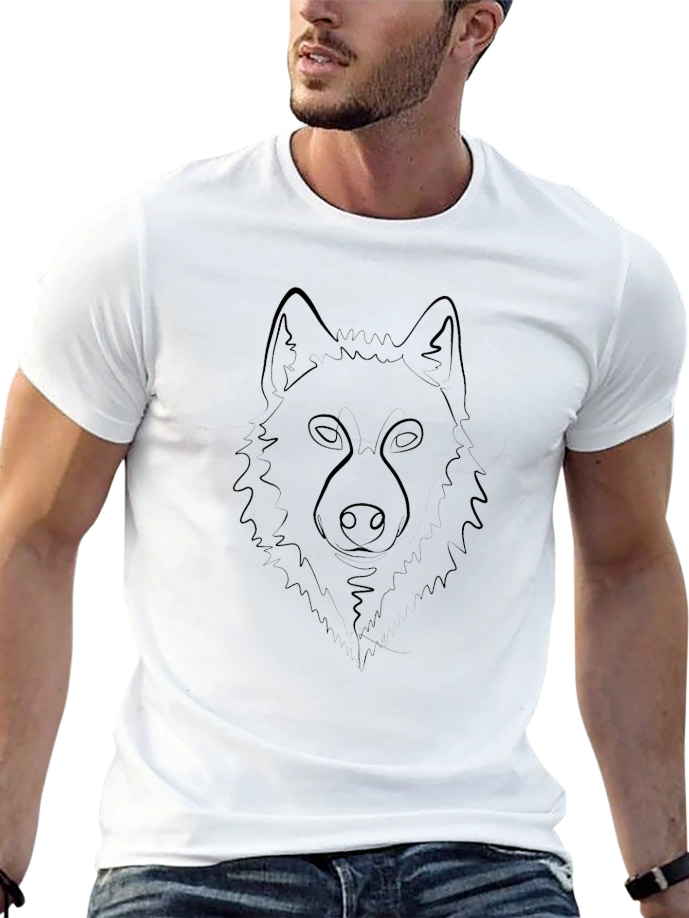 Black Wolf Graphic Tee - Minimalist Line Art
