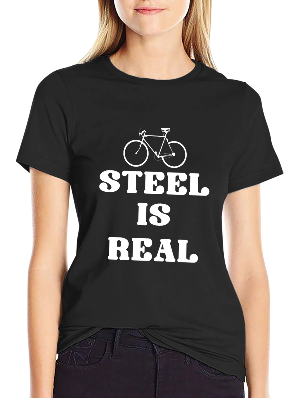 Steel is Real Black T-Shirt Bicycle Design