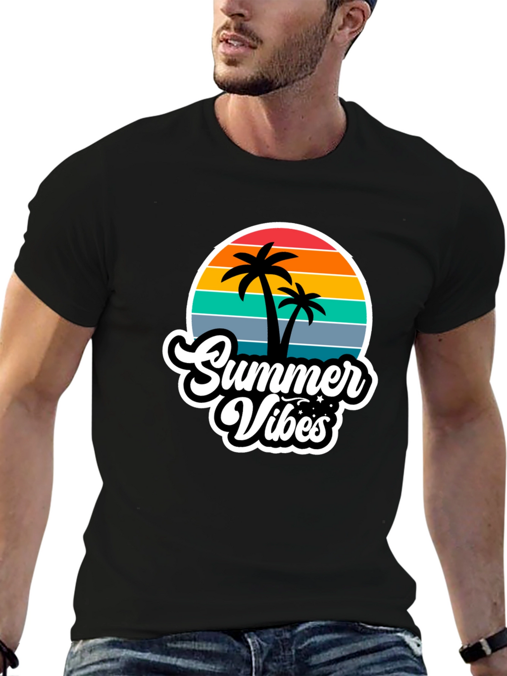 Summer Vibes Black Graphic T-Shirt