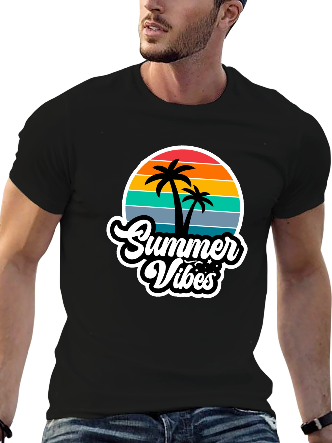 Summer Vibes Black Graphic T-Shirt