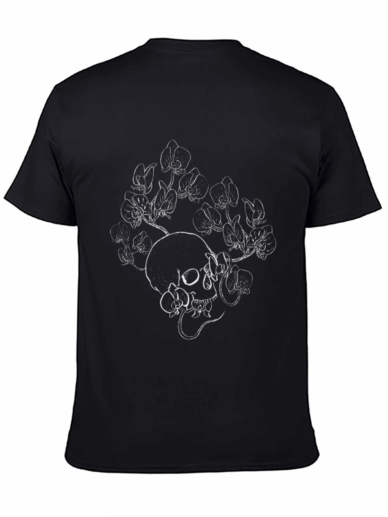 Skull and Flowers Graphic Black T-Shirt