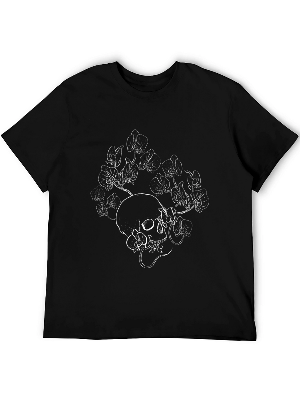 Skull and Flowers Graphic Black T-Shirt