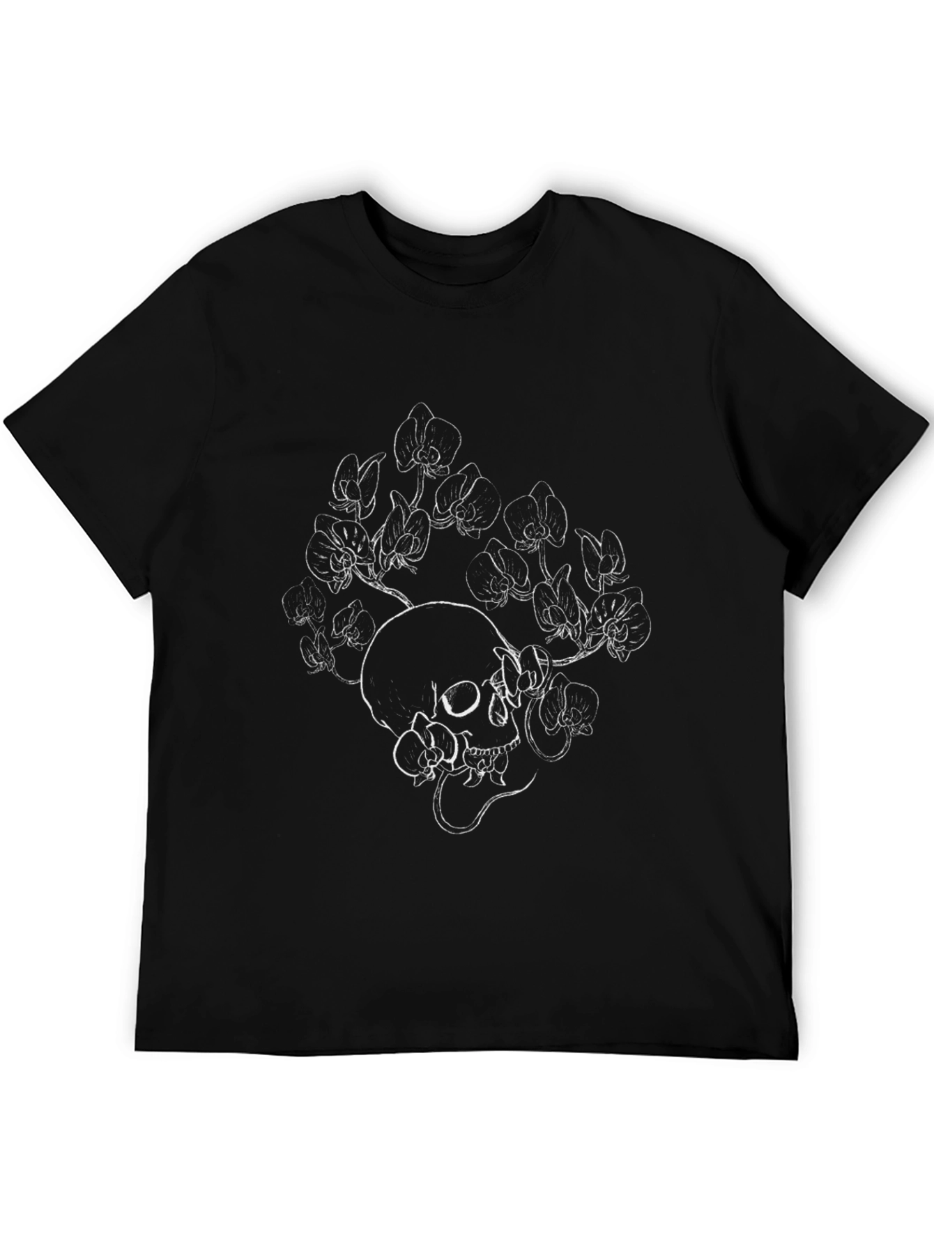 Skull and Flowers Graphic Black T-Shirt