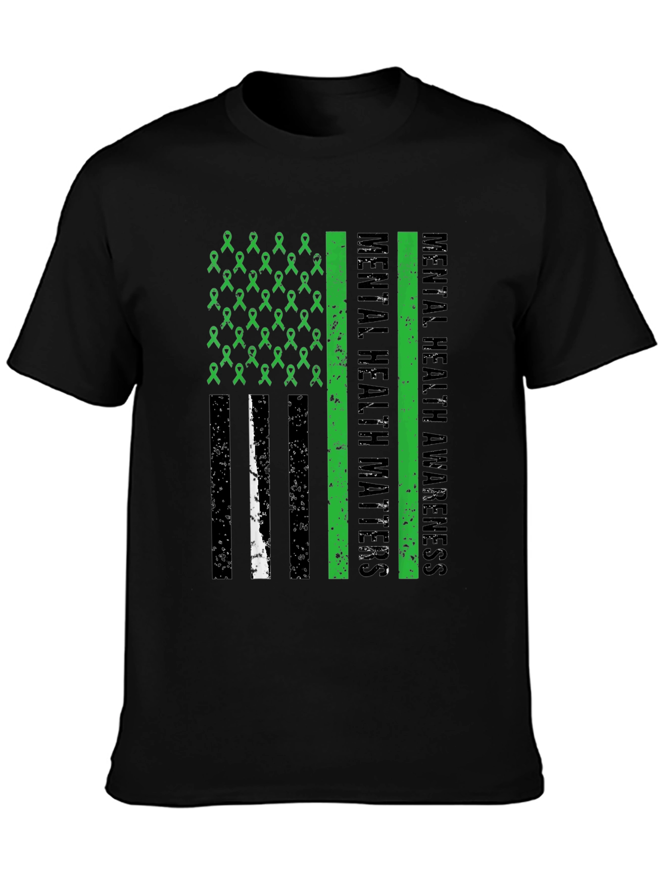 Mental Health Matters Awareness Ribbon American Flag Tee