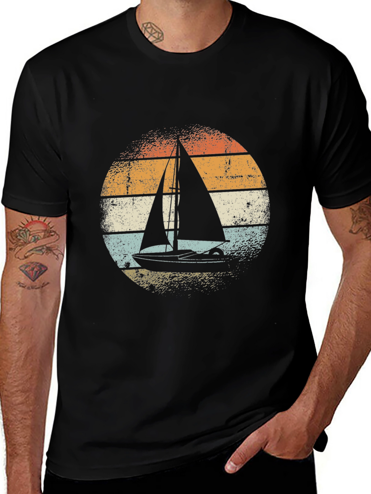Vintage Sailboat Graphic Tee - Black