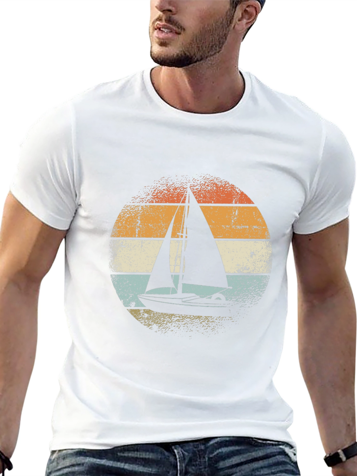 Vintage Sailboat Graphic Tee - Black