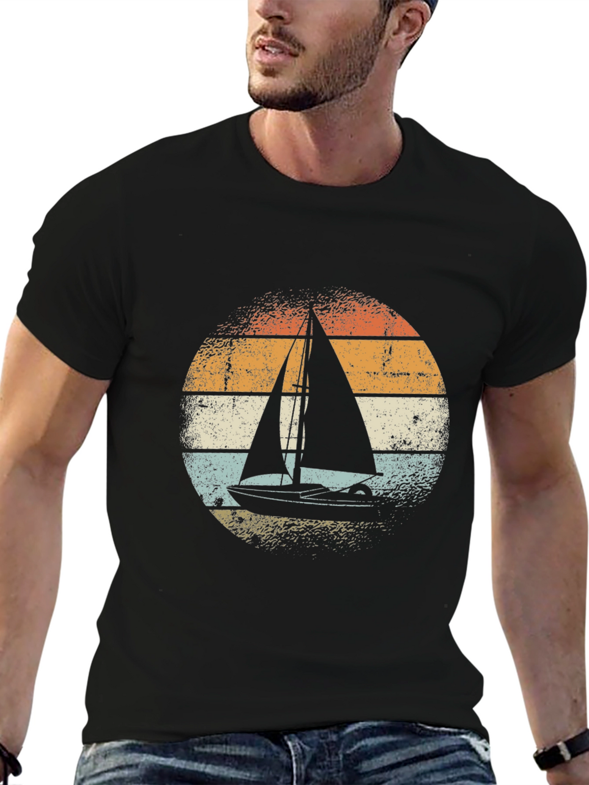 Vintage Sailboat Graphic Tee - Black