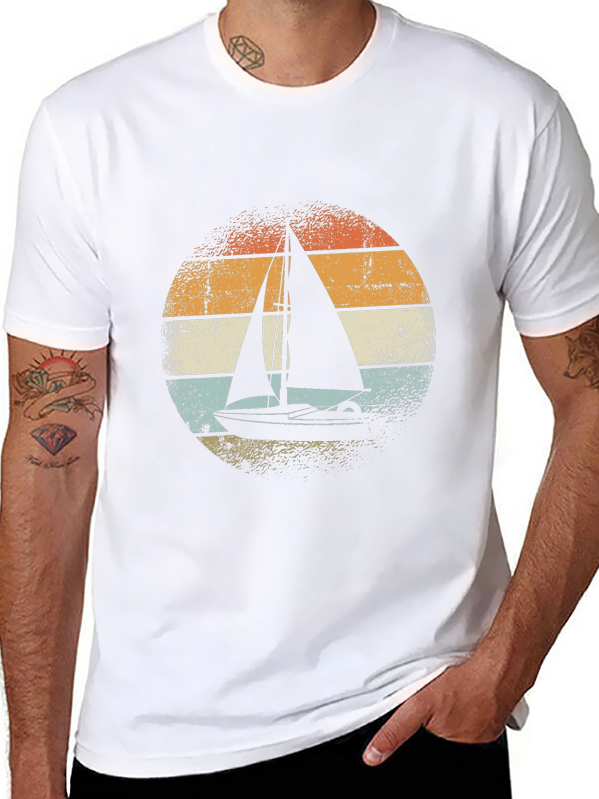 Vintage Sailboat Graphic Tee - Black