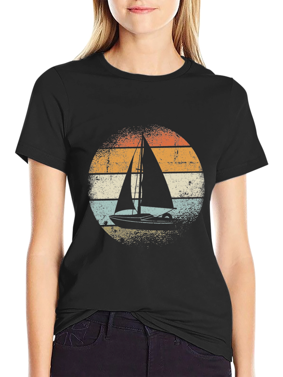 Vintage Sailboat Graphic Tee - Black