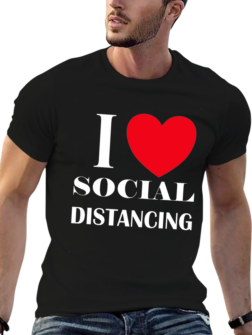 I Love Social Distancing T-Shirt Black Cotton