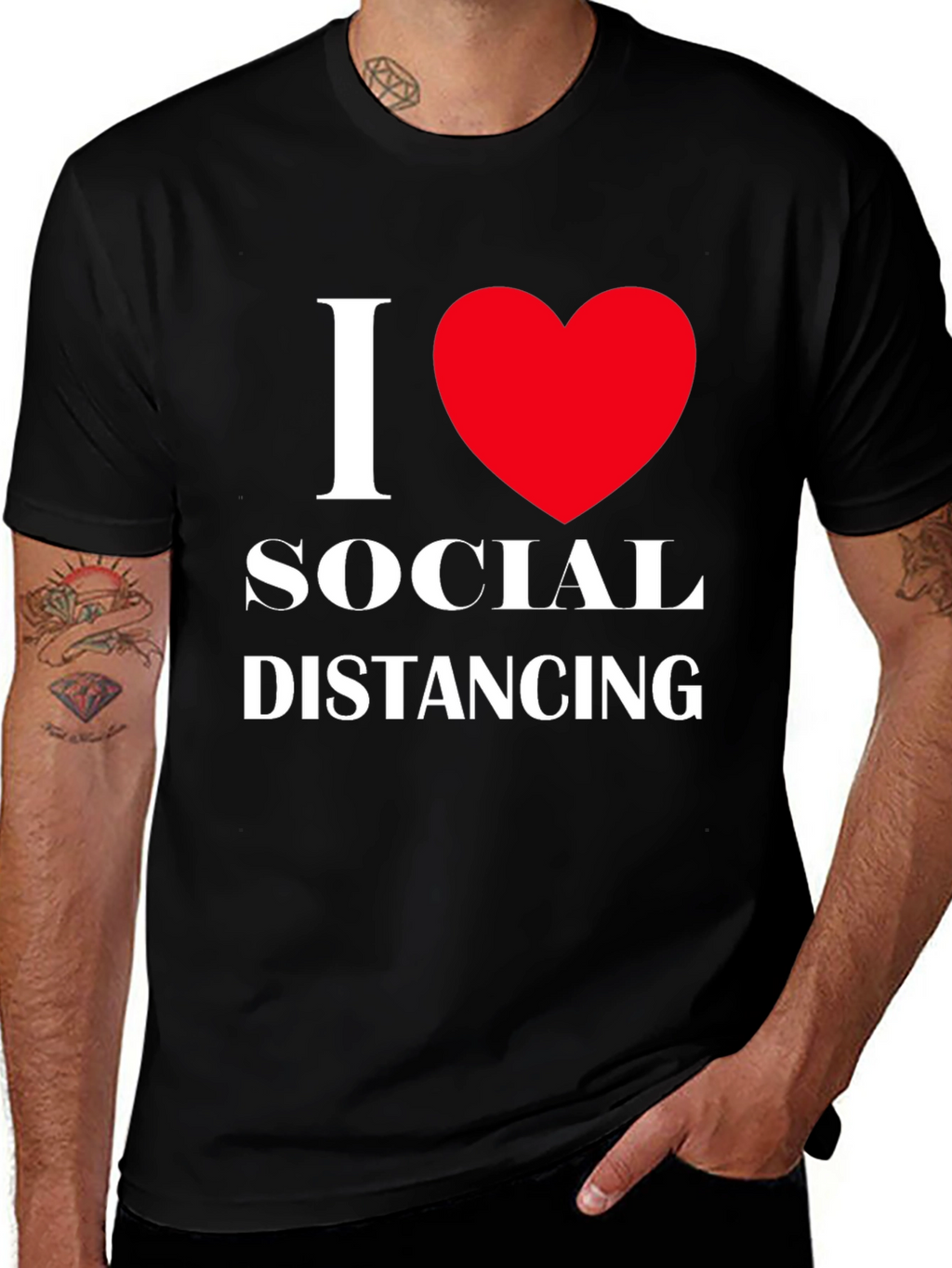 I Love Social Distancing T-Shirt Black Cotton