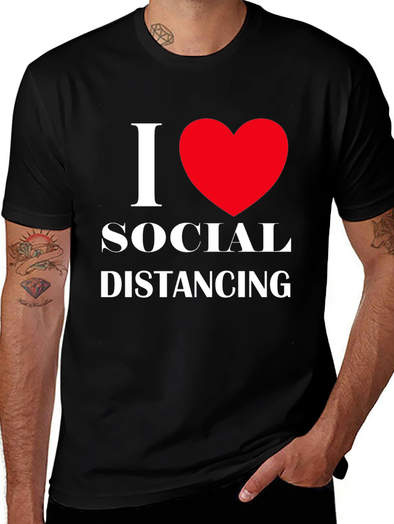 I Love Social Distancing T-Shirt Black Cotton