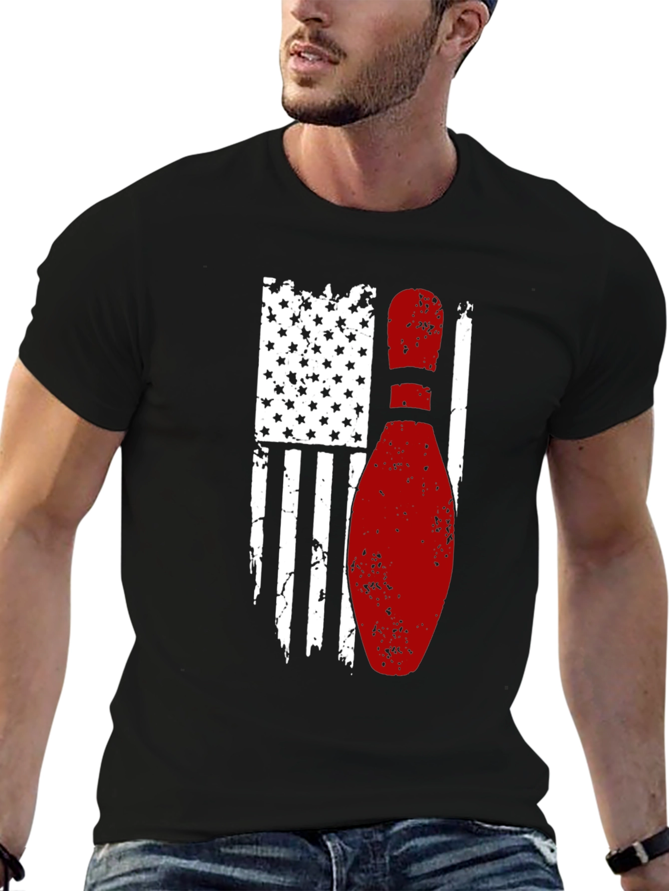 Bowling American Flag Graphic T-Shirt