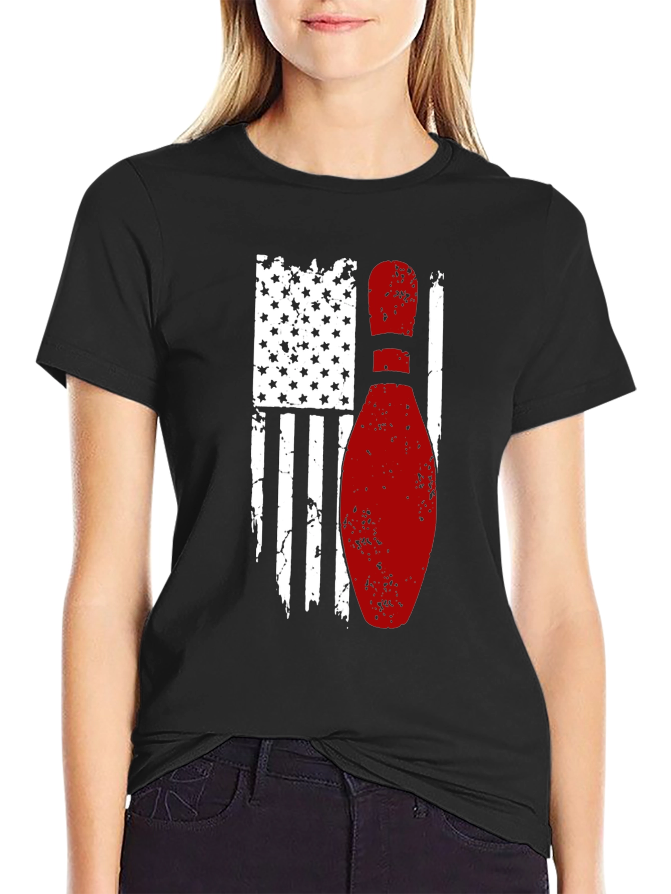 Bowling American Flag Graphic T-Shirt