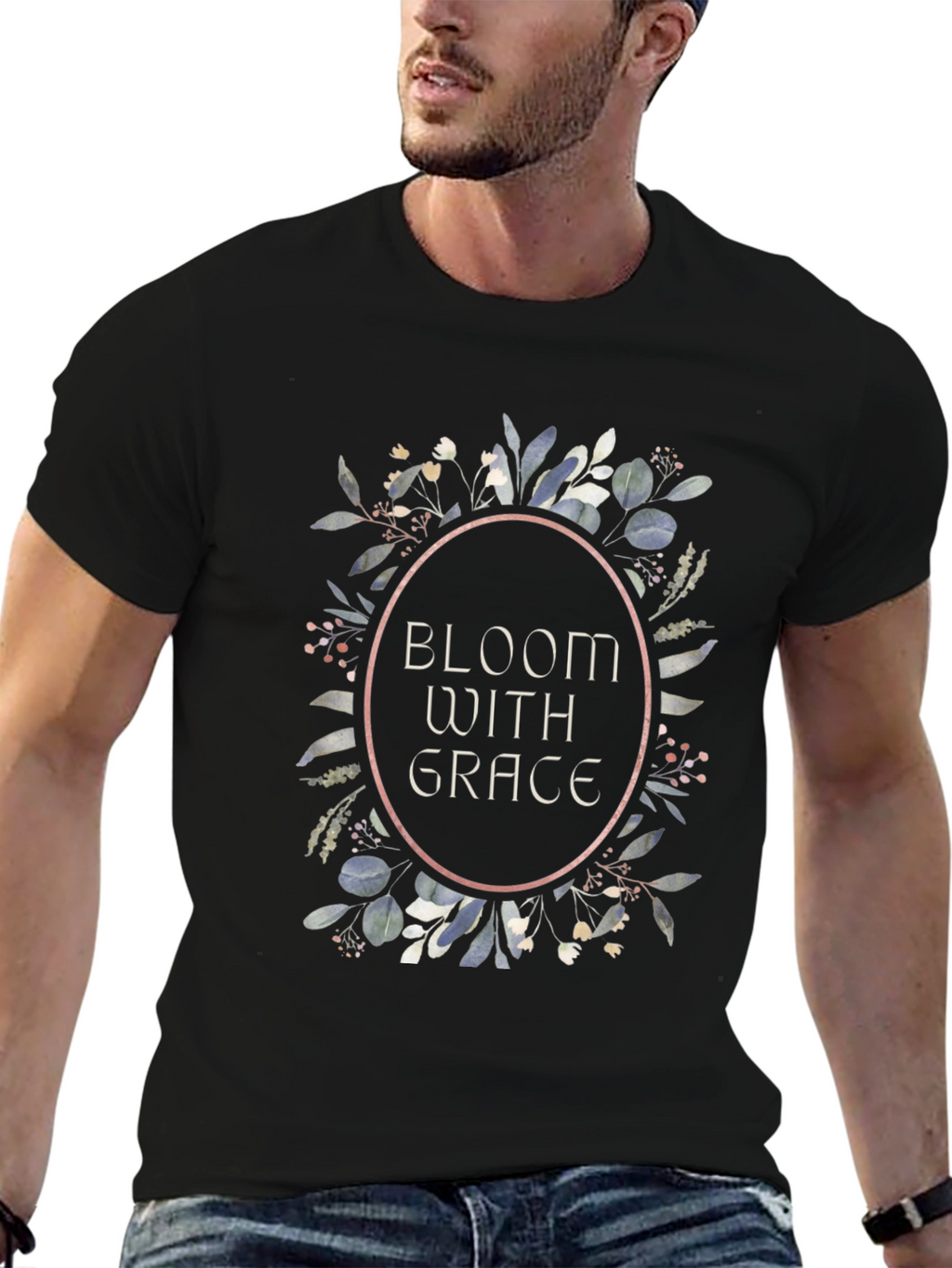 Bloom With Grace Graphic Tee - Stylish Black T-Shirt