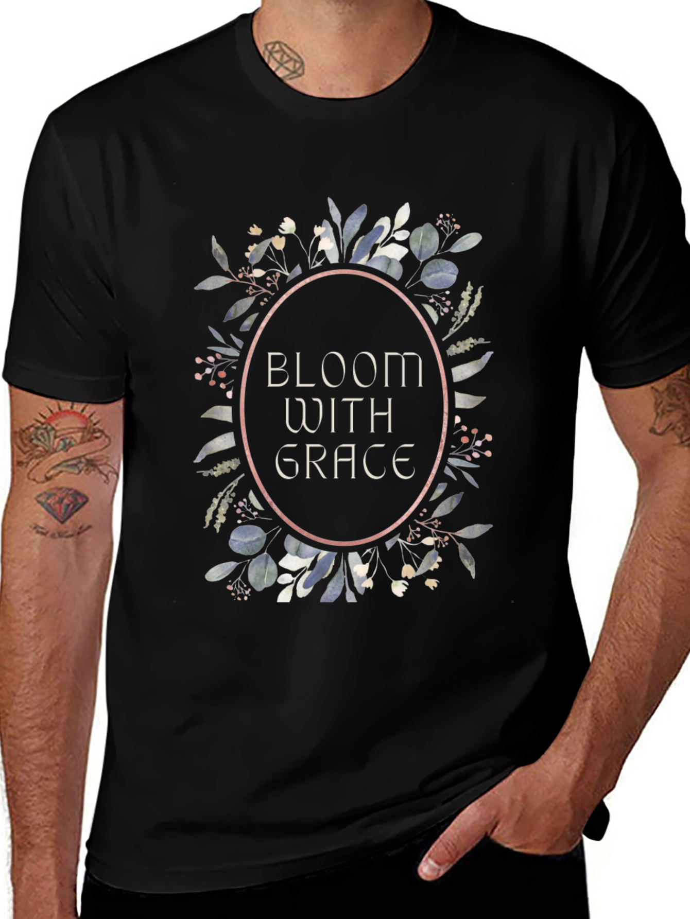 Bloom With Grace Graphic Tee - Stylish Black T-Shirt