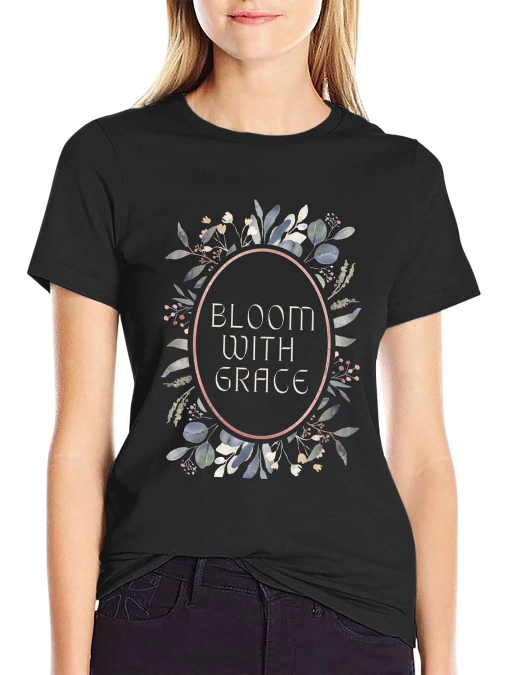 Bloom With Grace Graphic Tee - Stylish Black T-Shirt