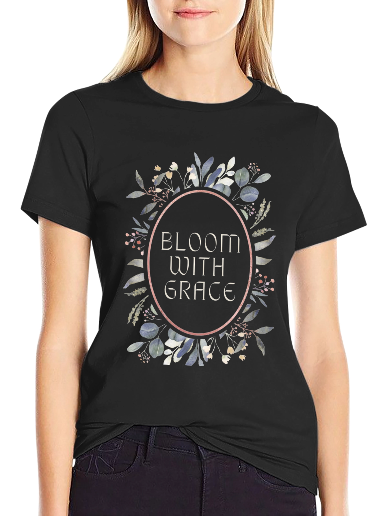 Bloom With Grace Graphic Tee - Stylish Black T-Shirt