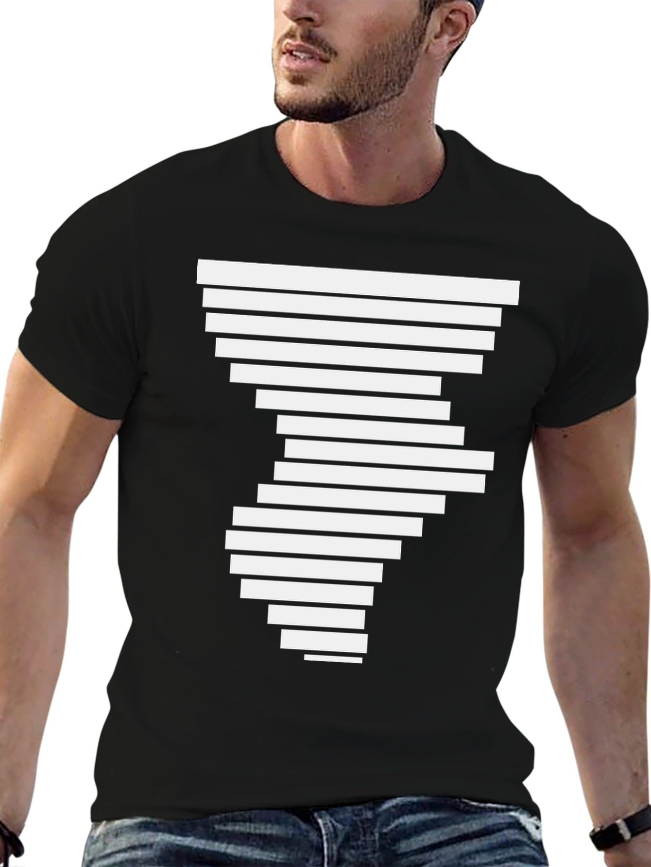 Abstract Geometric Pattern Black T-Shirt for Men