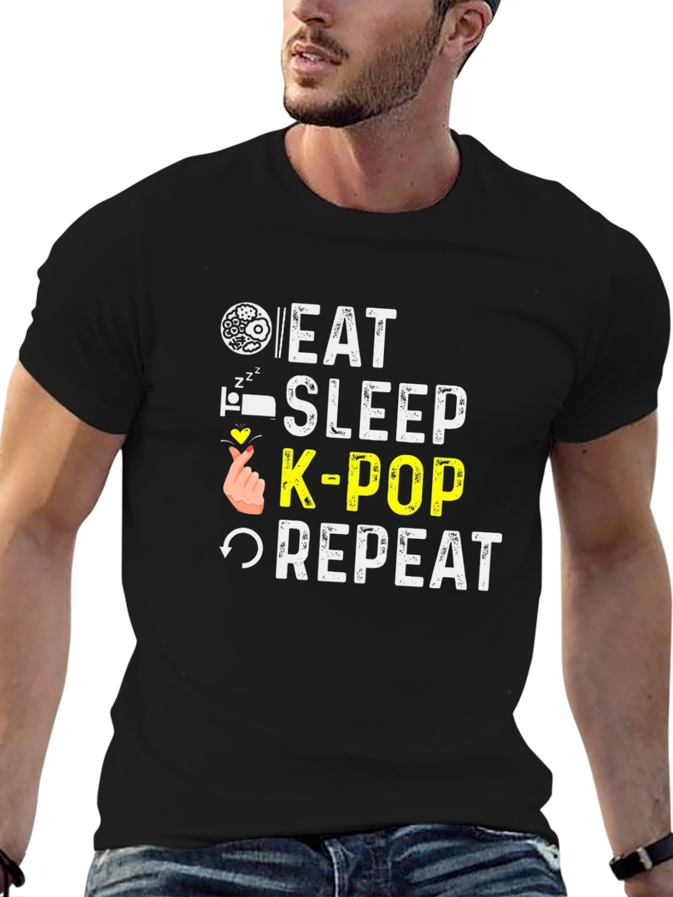 Eat Sleep K-Pop Repeat Black T-Shirt
