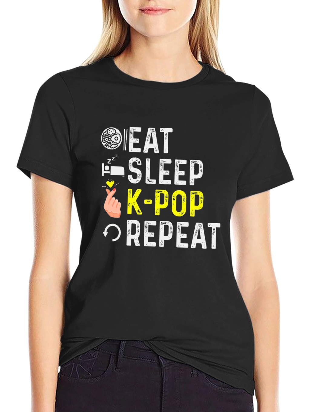 Eat Sleep K-Pop Repeat Black T-Shirt