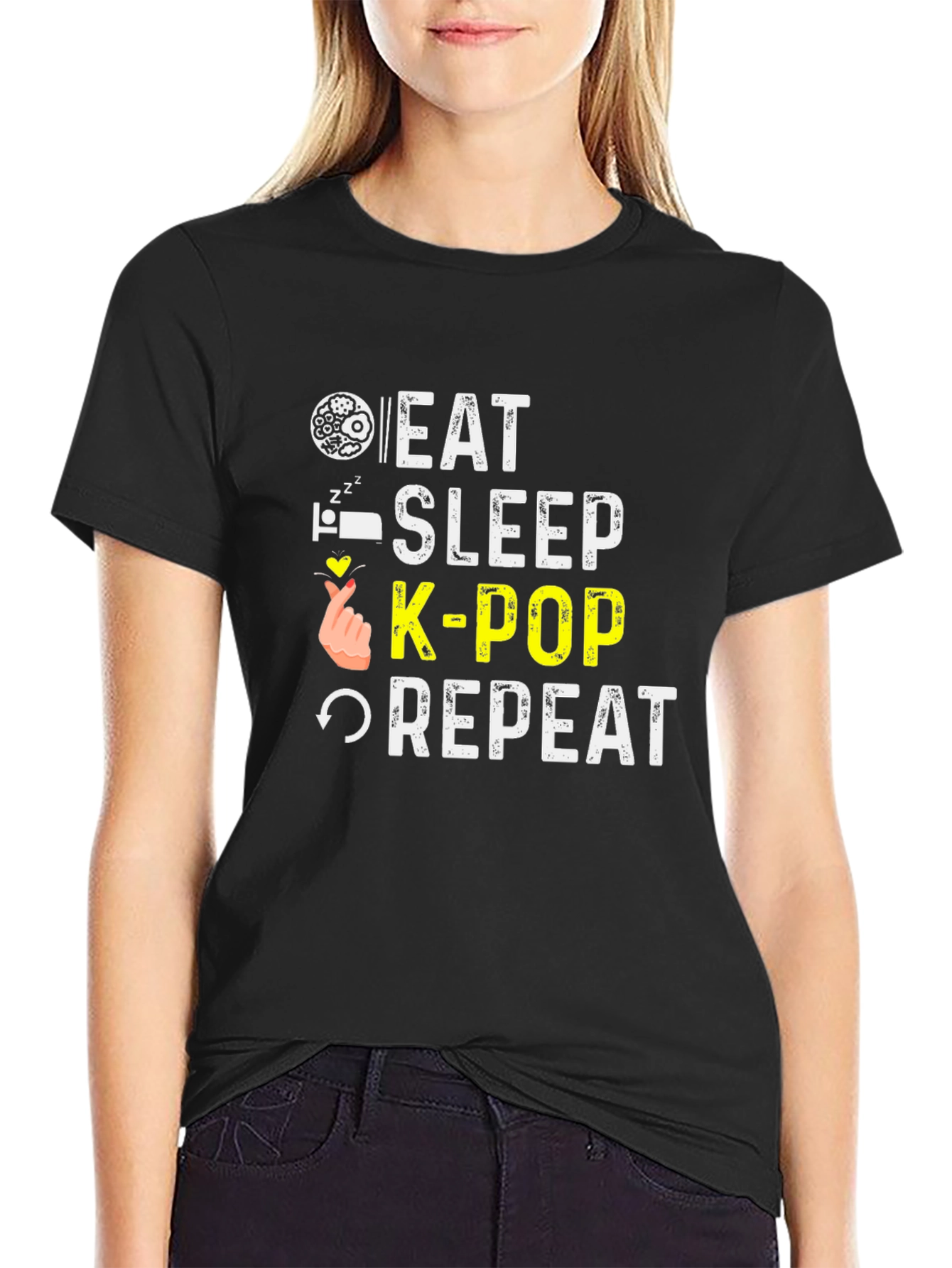 Eat Sleep K-Pop Repeat Black T-Shirt