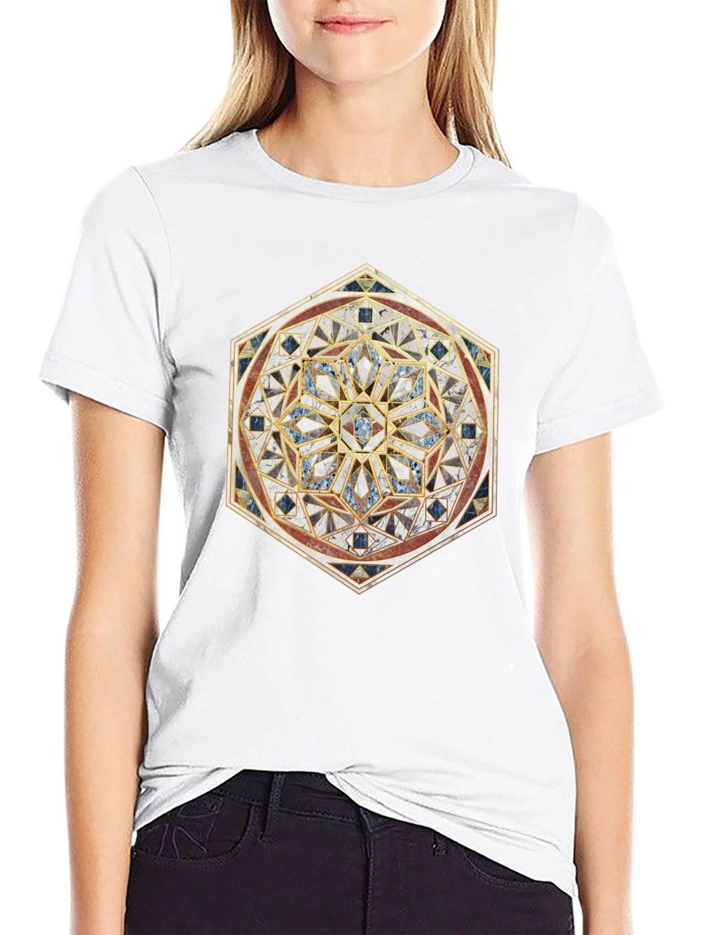 Geometric Mosaic Print Black T-Shirt