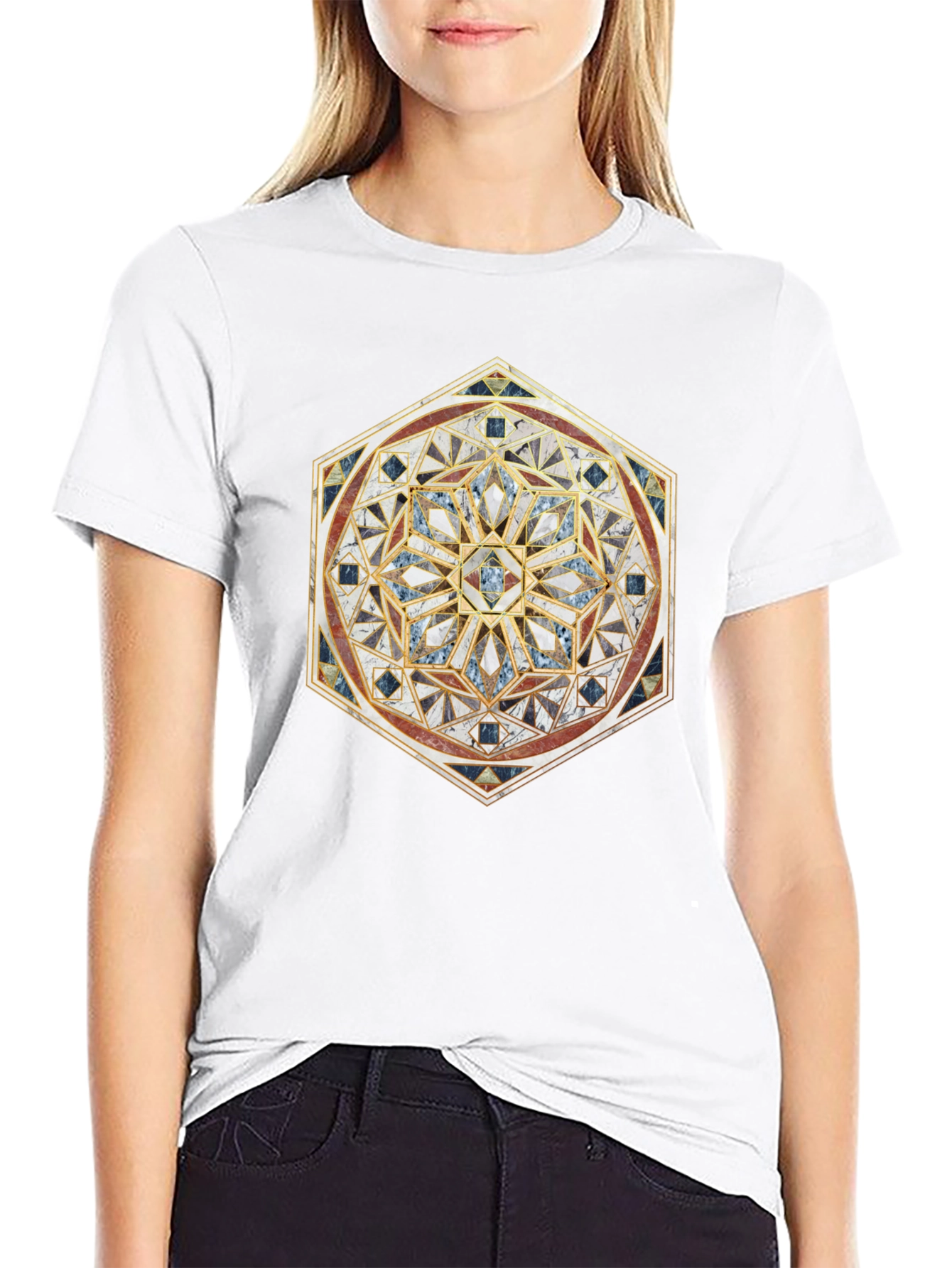 Geometric Mosaic Print Black T-Shirt
