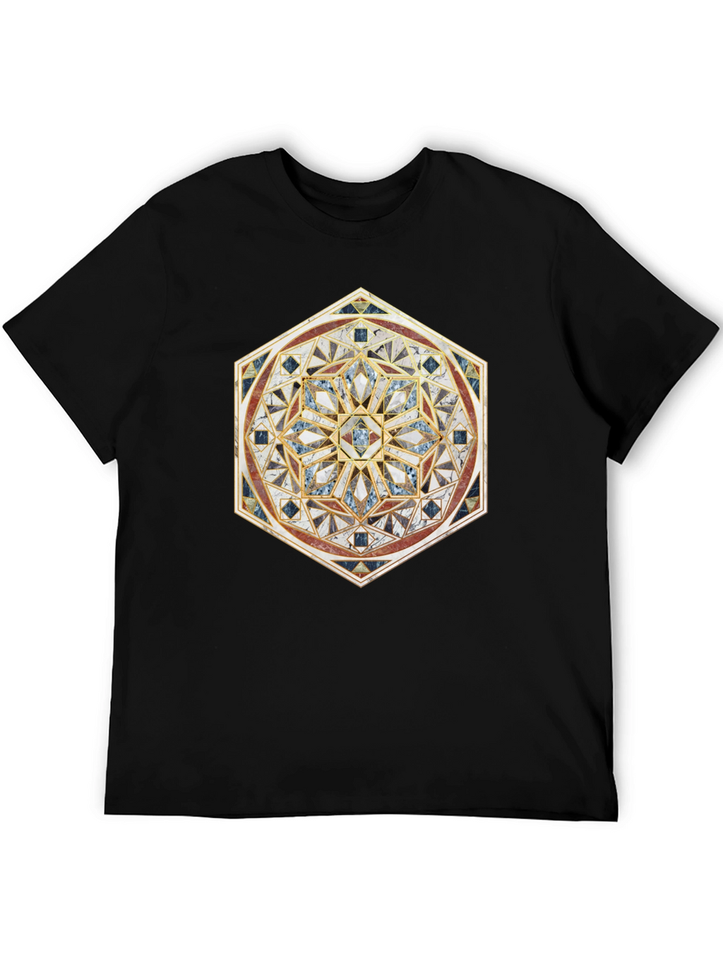 Geometric Mosaic Print Black T-Shirt