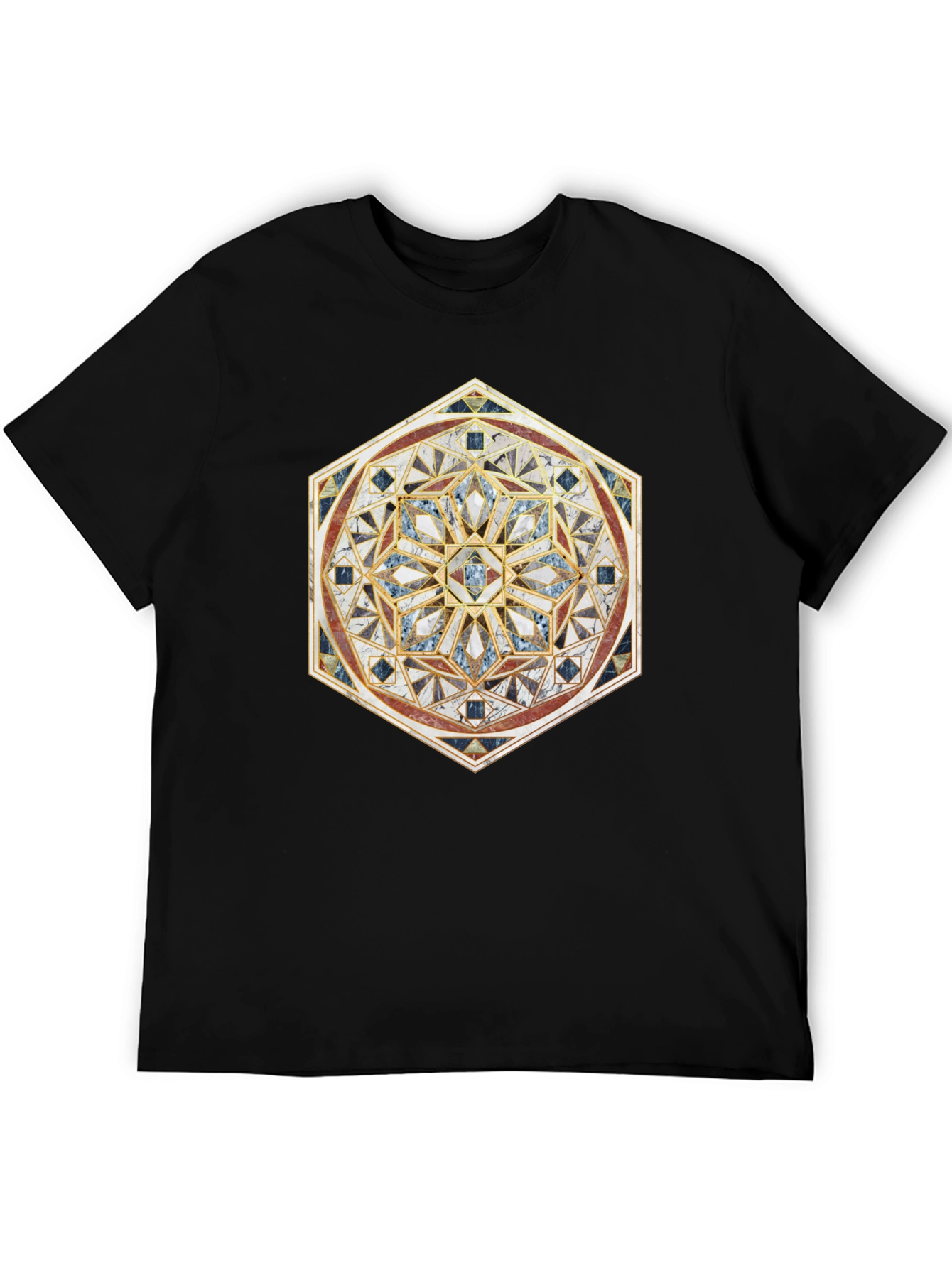 Geometric Mosaic Print Black T-Shirt