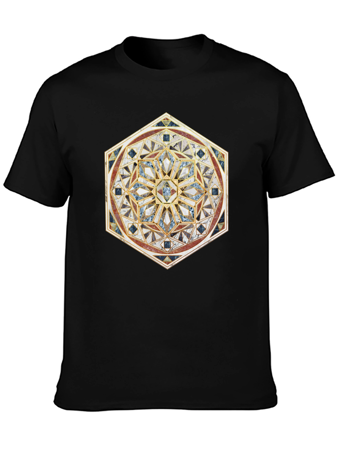 Geometric Mosaic Print Black T-Shirt